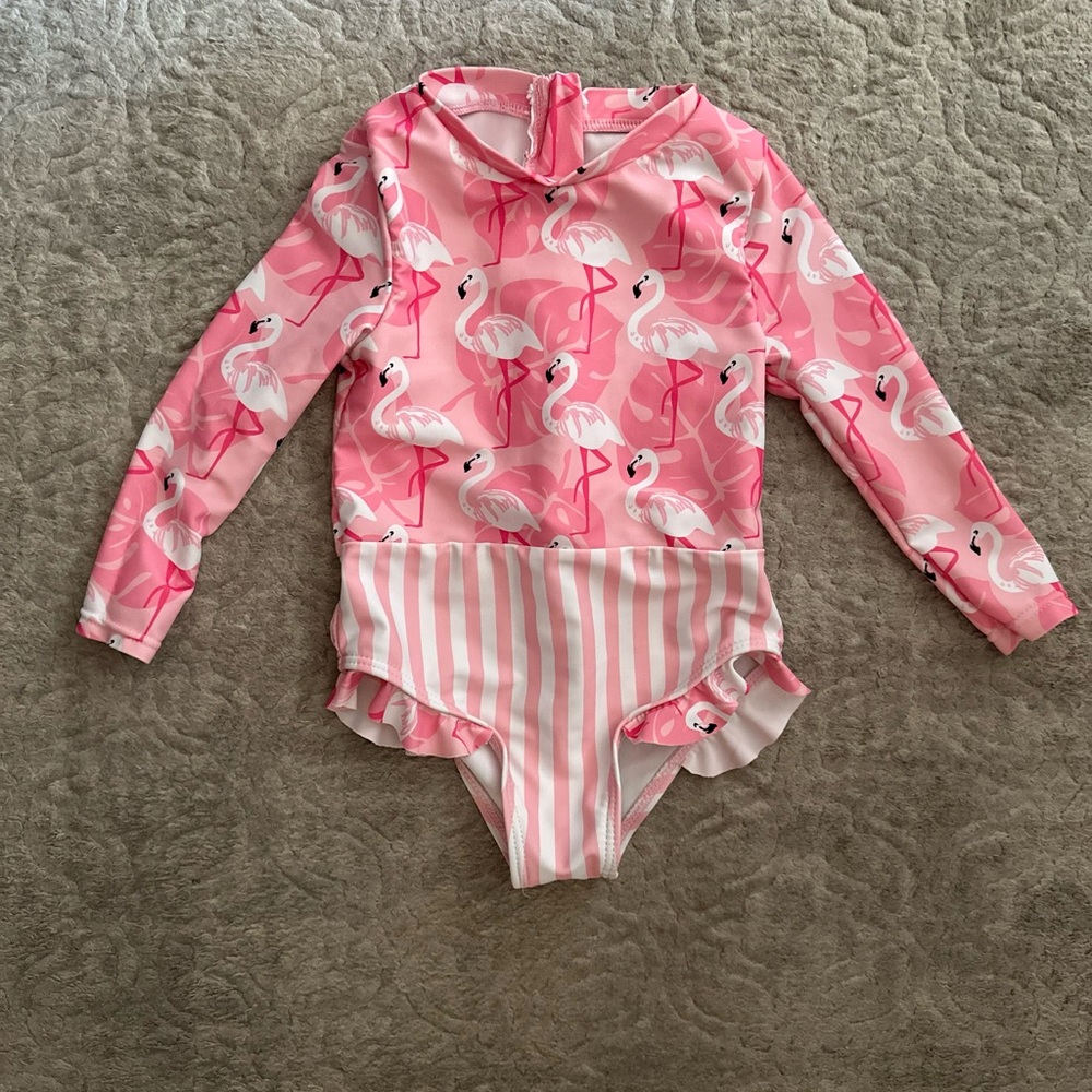 Ina Pink and White One Piece Swimwear with Ruffles